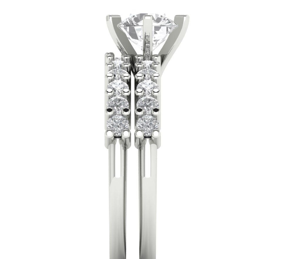 White gold bridal set, engagement ring and band stacked